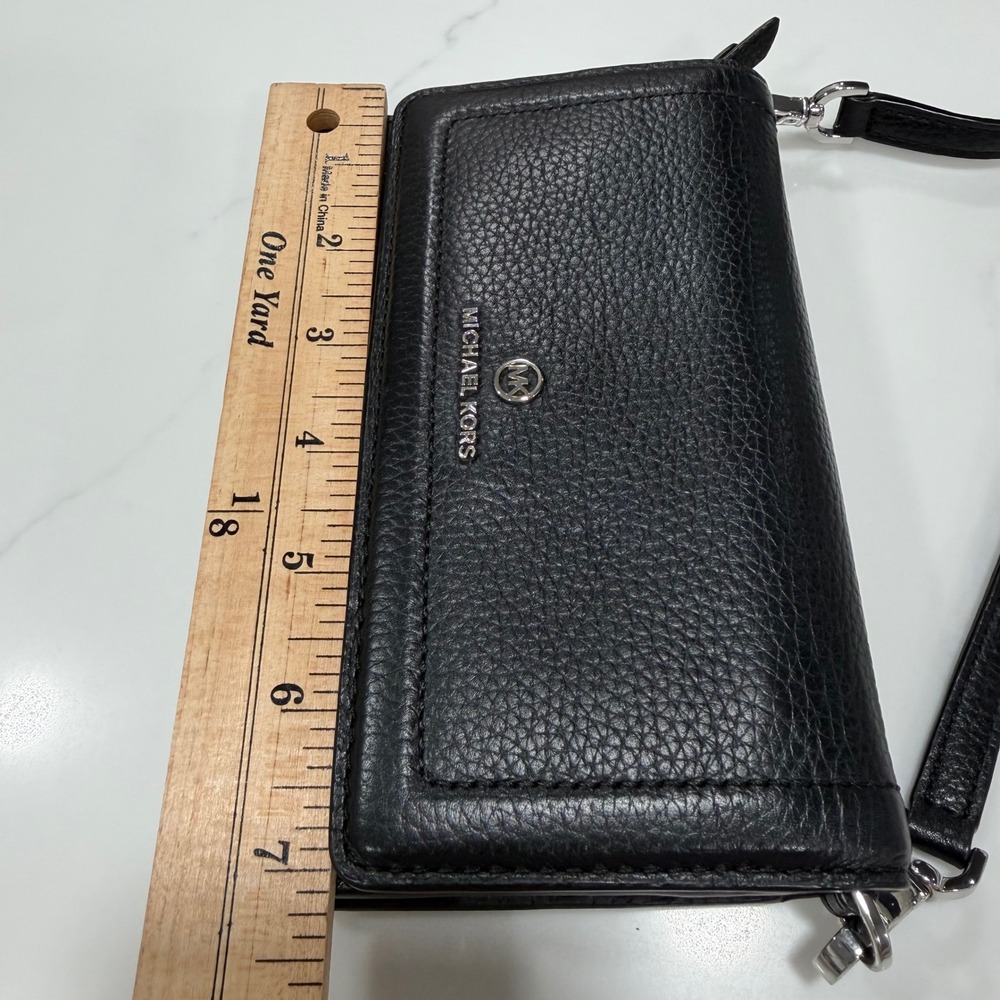 Michael Kors Black Pebbled Leather Crossbody Wallet bag Silver Hardware - Picture 11 of 11
